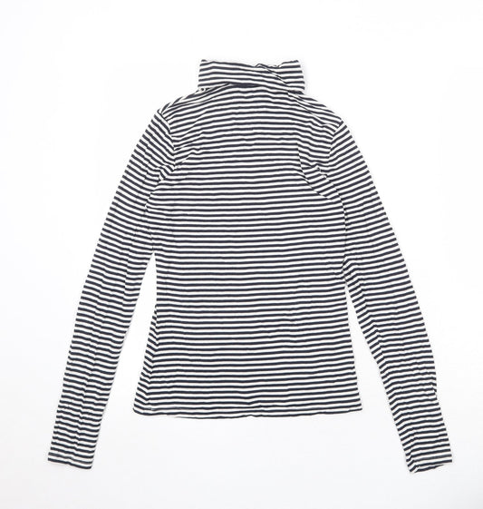 H&M Womens Black Striped Viscose Basic T-Shirt Size S Roll Neck