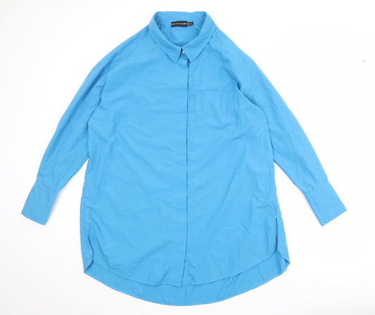 PRETTYLITTLETHING Womens Blue Polyester Shirt Dress Size 12 Collared Button