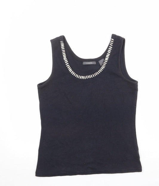 Liz Claiborne Womens Black Cotton Basic Tank Size M Round Neck