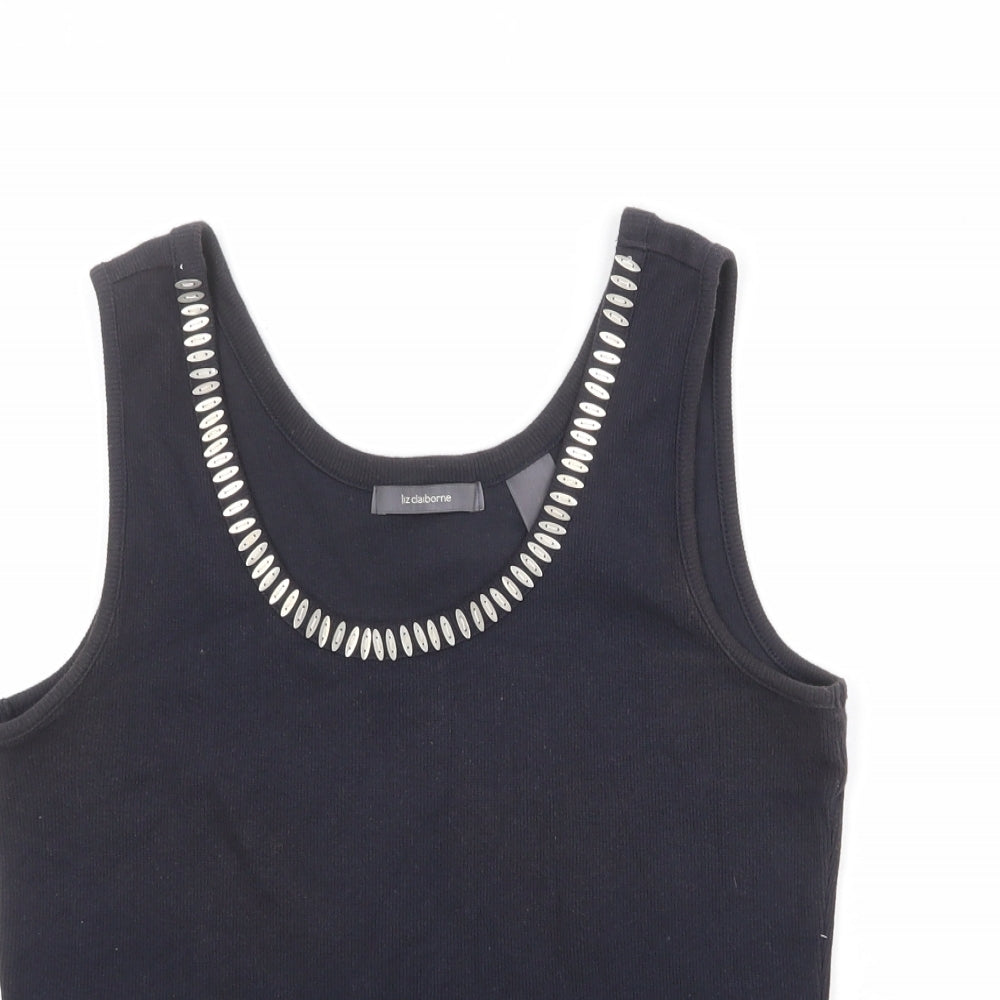 Liz Claiborne Womens Black Cotton Basic Tank Size M Round Neck