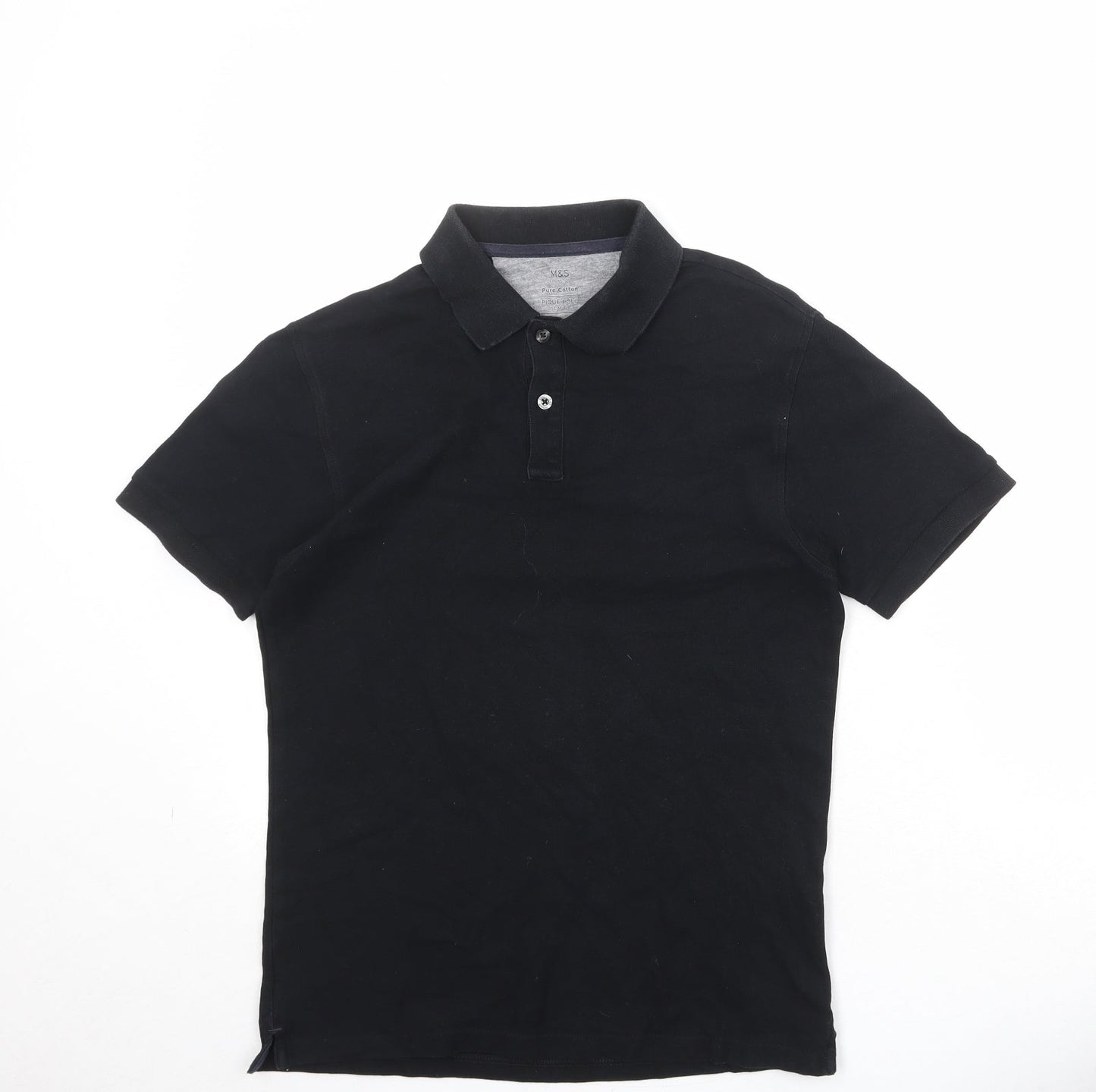 Marks and Spencer Mens Black Cotton Polo Size S Collared Button