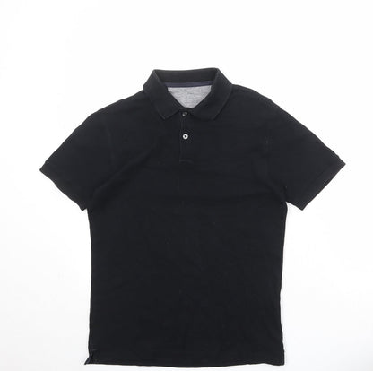 Marks and Spencer Mens Black Cotton Polo Size S Collared Button