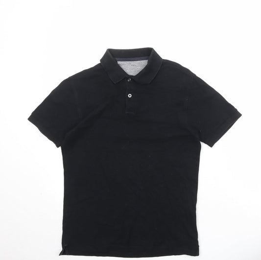 Marks and Spencer Mens Black Cotton Polo Size S Collared Button