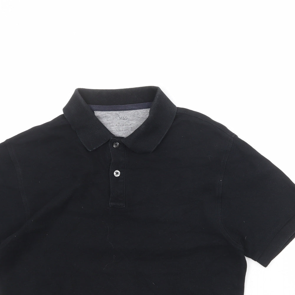 Marks and Spencer Mens Black Cotton Polo Size S Collared Button