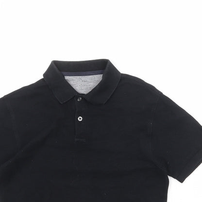 Marks and Spencer Mens Black Cotton Polo Size S Collared Button