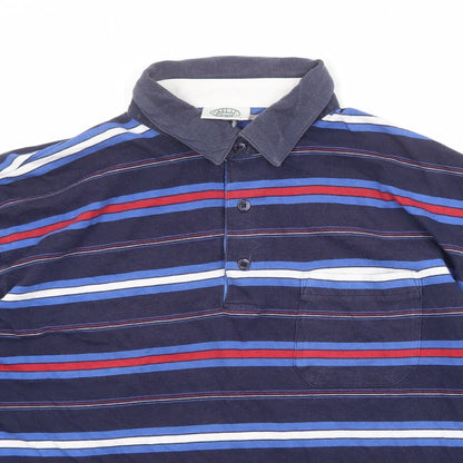 Casual Club Mens Blue Striped Cotton Polo Size L Collared Button