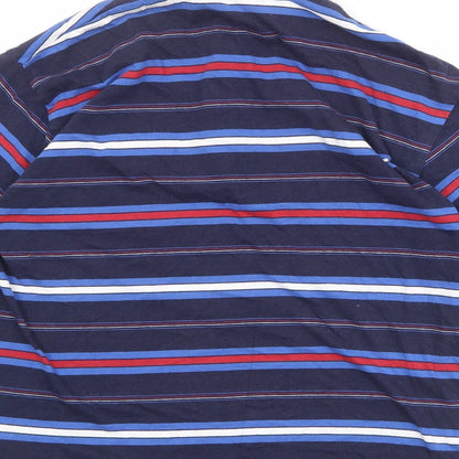 Casual Club Mens Blue Striped Cotton Polo Size L Collared Button