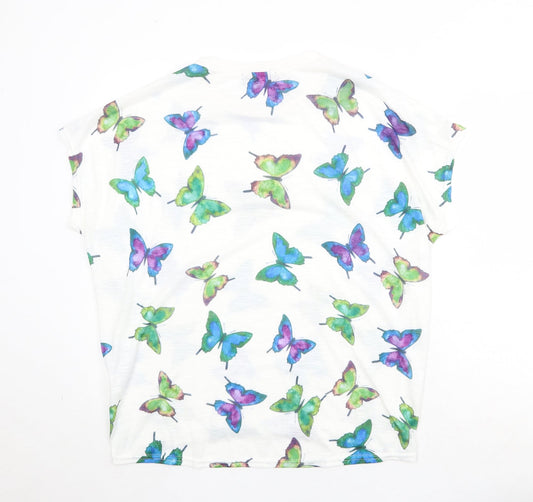 Paramour Womens White Geometric Polyester Basic T-Shirt Size M Round Neck - Butterfly Pattern