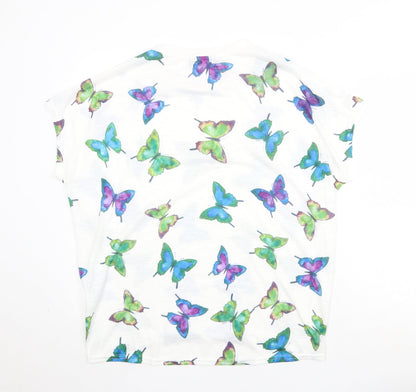 Paramour Womens White Geometric Polyester Basic T-Shirt Size M Round Neck - Butterfly Pattern