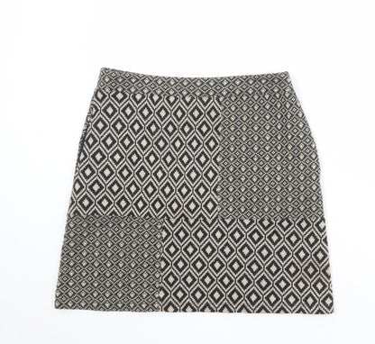 NEXT Womens Beige Geometric Polyester A-Line Skirt Size 10 Zip