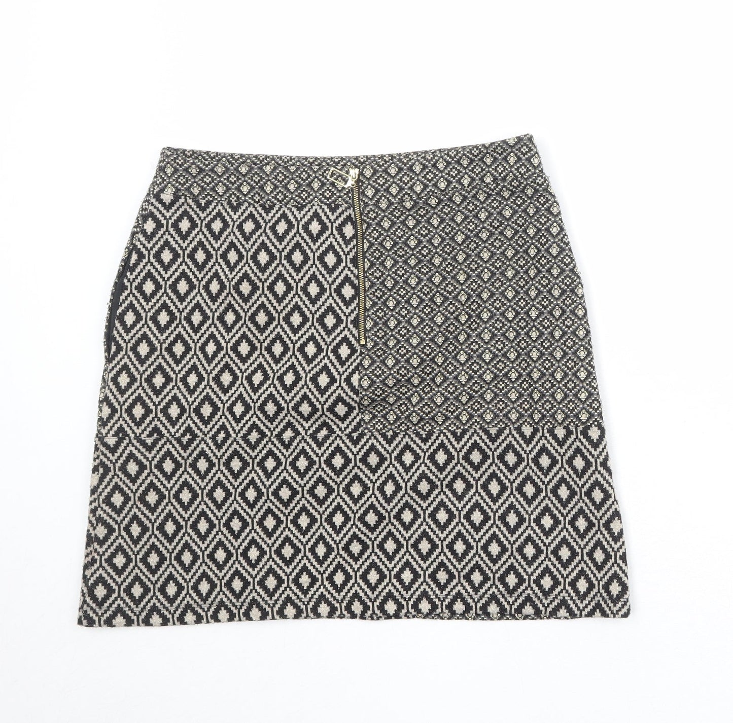 NEXT Womens Beige Geometric Polyester A-Line Skirt Size 10 Zip