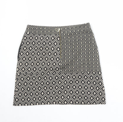 NEXT Womens Beige Geometric Polyester A-Line Skirt Size 10 Zip