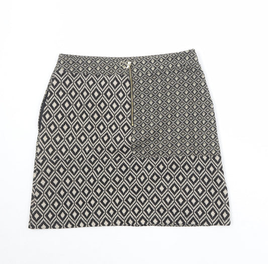 NEXT Womens Beige Geometric Polyester A-Line Skirt Size 10 Zip
