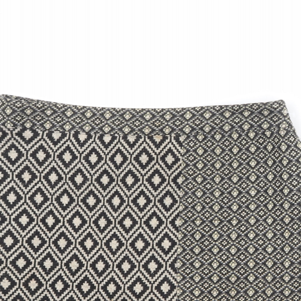 NEXT Womens Beige Geometric Polyester A-Line Skirt Size 10 Zip