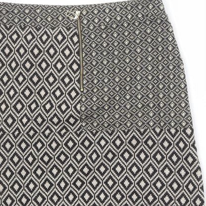 NEXT Womens Beige Geometric Polyester A-Line Skirt Size 10 Zip