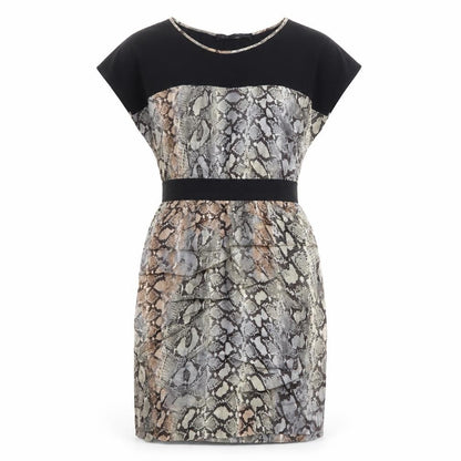 Zara Womens Grey Animal Print Viscose Sheath Size M Boat Neck Pullover - Snake Print