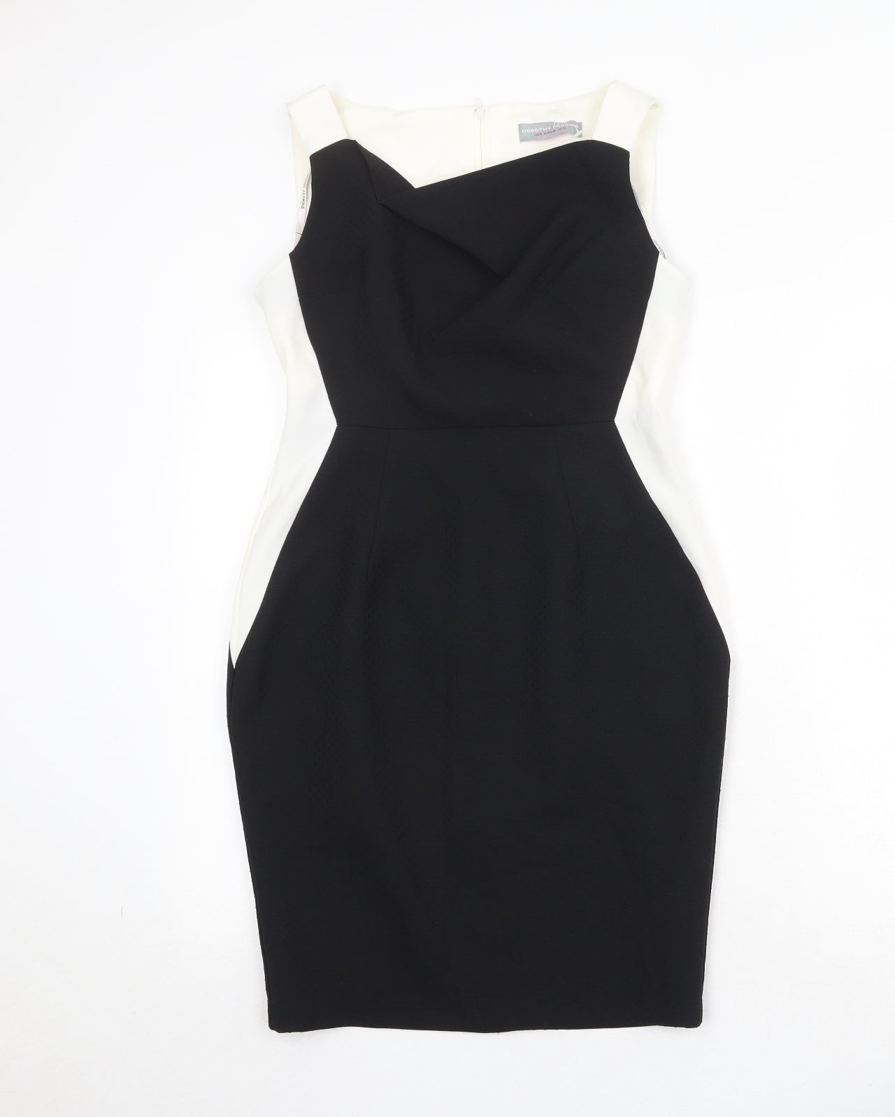 Dorothy Perkins Womens Black Colourblock Polyester Pencil Dress Size 10 Square Neck Zip