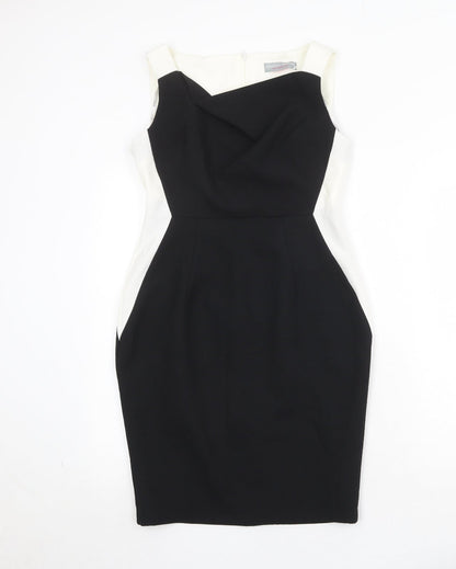 Dorothy Perkins Womens Black Colourblock Polyester Pencil Dress Size 10 Square Neck Zip