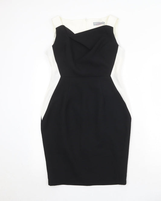 Dorothy Perkins Womens Black Colourblock Polyester Pencil Dress Size 10 Square Neck Zip