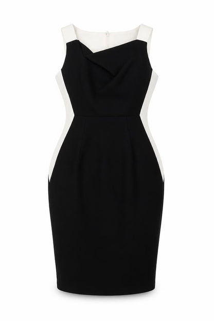 Dorothy Perkins Womens Black Colourblock Polyester Pencil Dress Size 10 Square Neck Zip