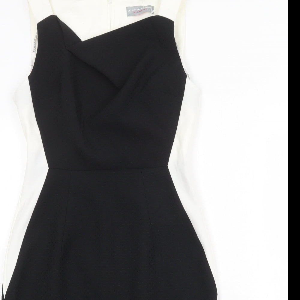 Dorothy Perkins Womens Black Colourblock Polyester Pencil Dress Size 10 Square Neck Zip