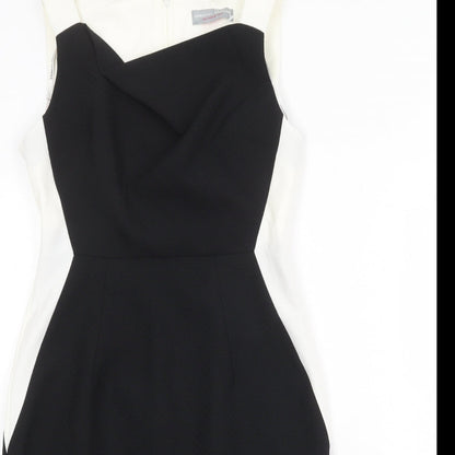 Dorothy Perkins Womens Black Colourblock Polyester Pencil Dress Size 10 Square Neck Zip