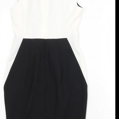 Dorothy Perkins Womens Black Colourblock Polyester Pencil Dress Size 10 Square Neck Zip