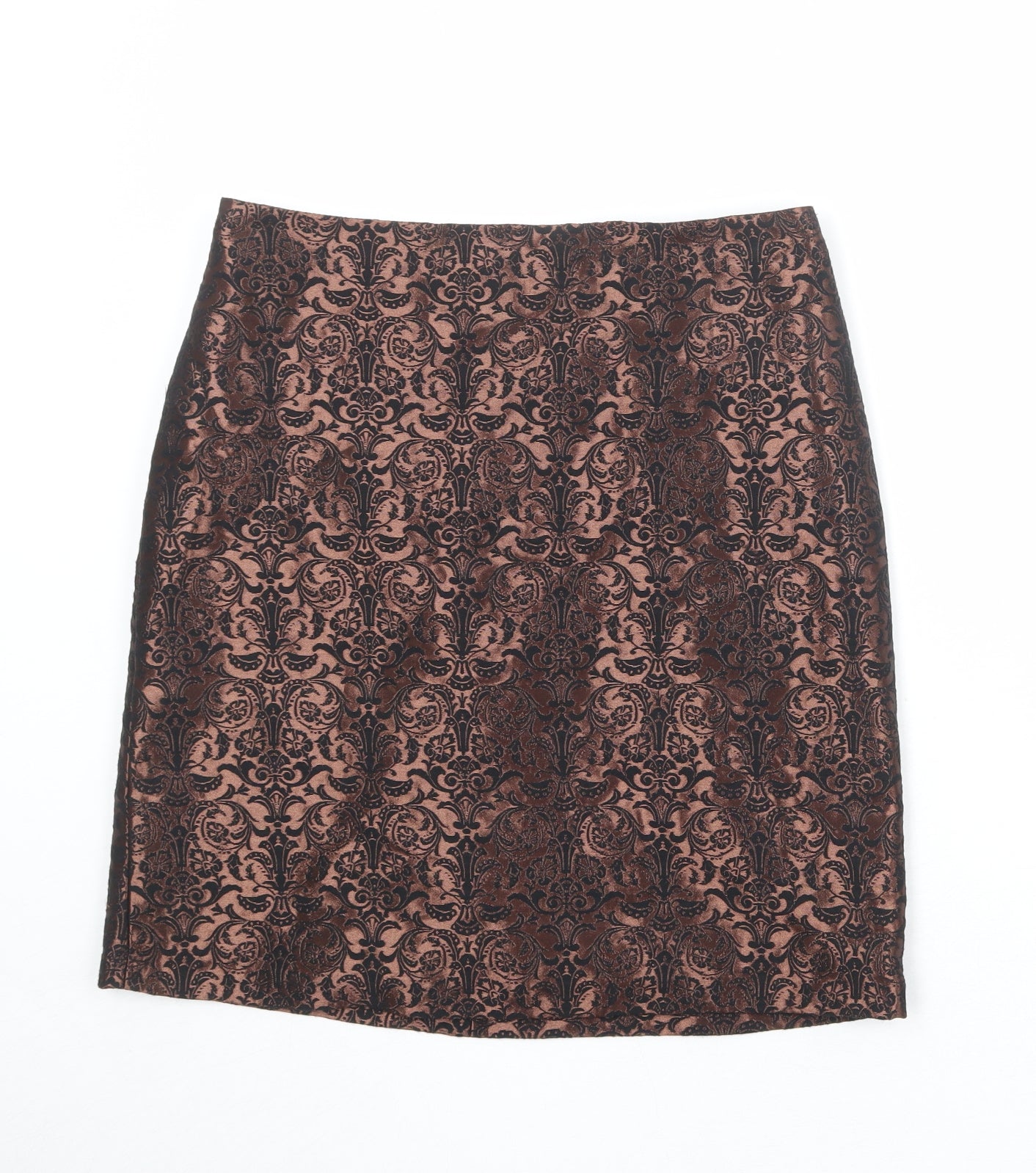 Marks and Spencer Womens Brown Geometric Polyester A-Line Skirt Size 10 Zip