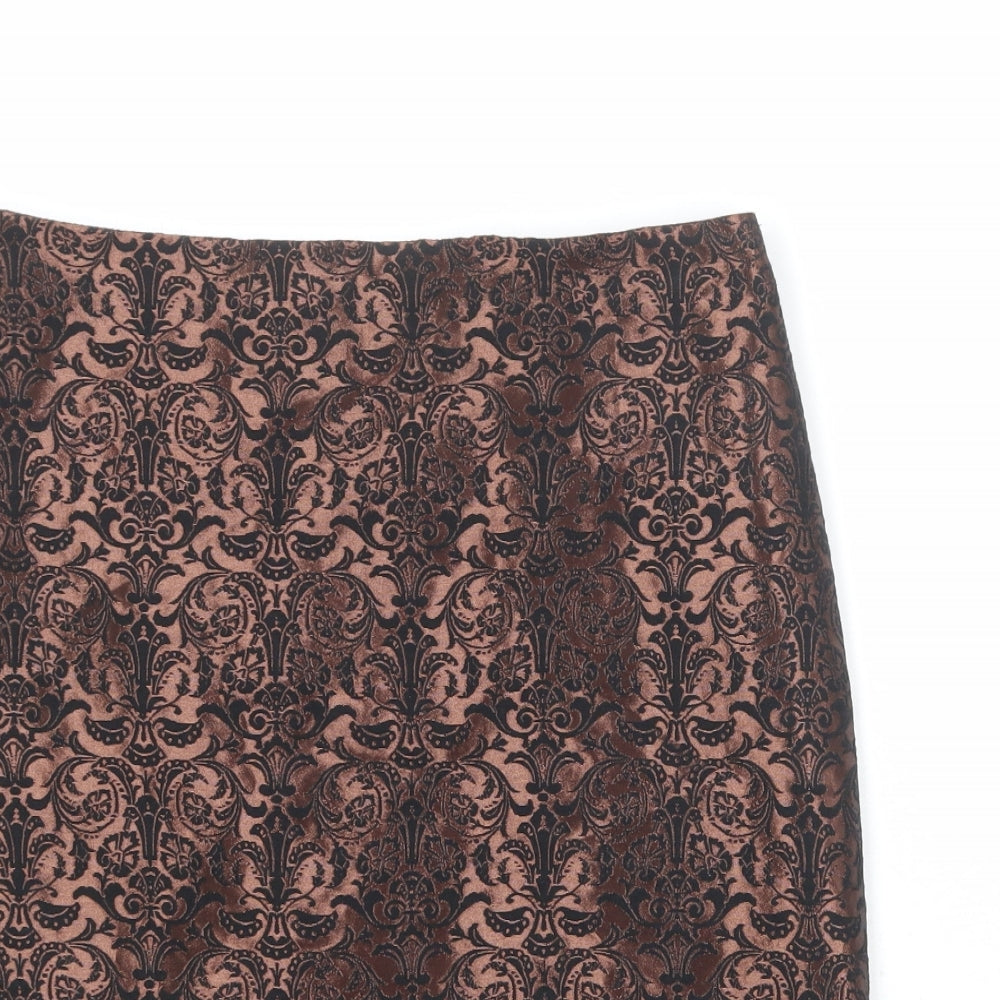 Marks and Spencer Womens Brown Geometric Polyester A-Line Skirt Size 10 Zip