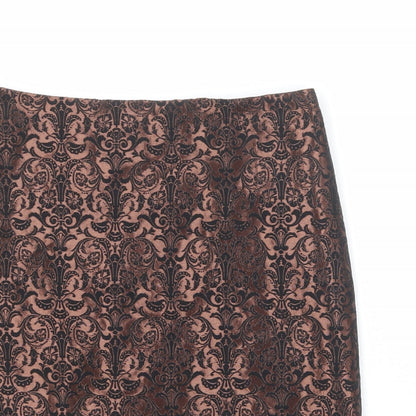 Marks and Spencer Womens Brown Geometric Polyester A-Line Skirt Size 10 Zip