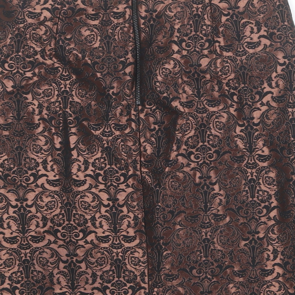 Marks and Spencer Womens Brown Geometric Polyester A-Line Skirt Size 10 Zip