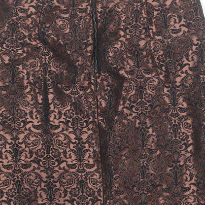 Marks and Spencer Womens Brown Geometric Polyester A-Line Skirt Size 10 Zip