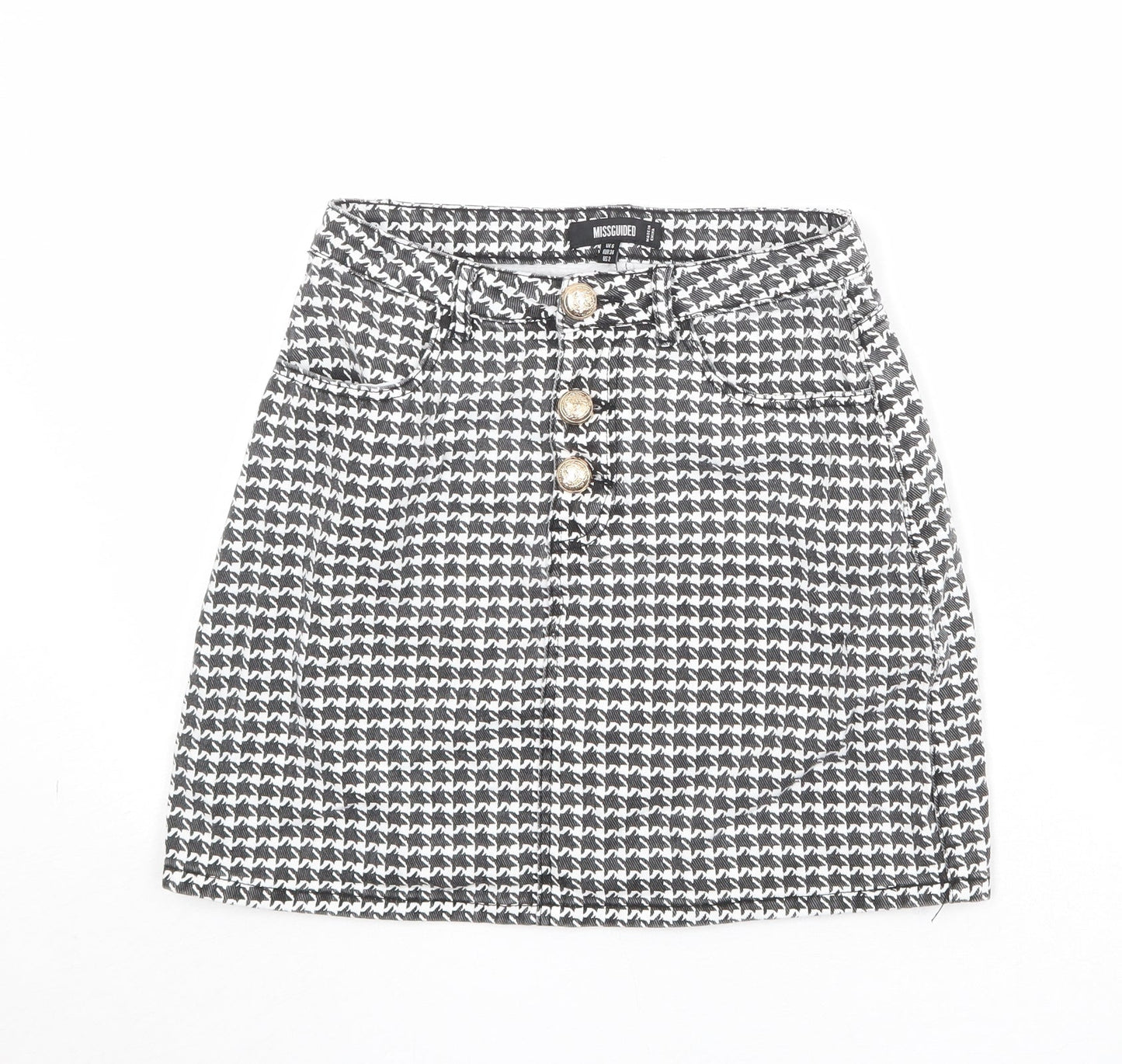 Missguided Womens Black Geometric Cotton A-Line Skirt Size 6 Zip