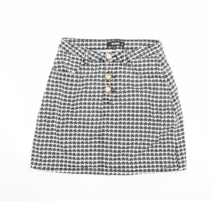 Missguided Womens Black Geometric Cotton A-Line Skirt Size 6 Zip