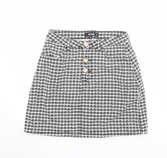 Missguided Womens Black Geometric Cotton A-Line Skirt Size 6 Zip