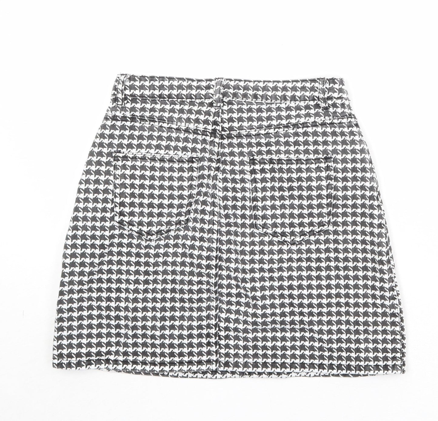 Missguided Womens Black Geometric Cotton A-Line Skirt Size 6 Zip