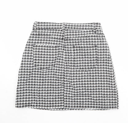 Missguided Womens Black Geometric Cotton A-Line Skirt Size 6 Zip