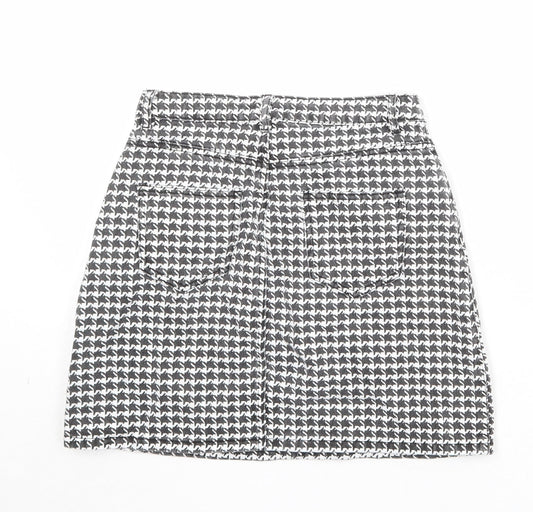 Missguided Womens Black Geometric Cotton A-Line Skirt Size 6 Zip