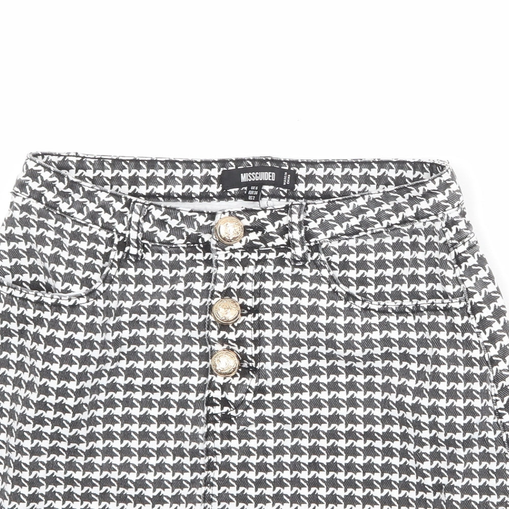 Missguided Womens Black Geometric Cotton A-Line Skirt Size 6 Zip