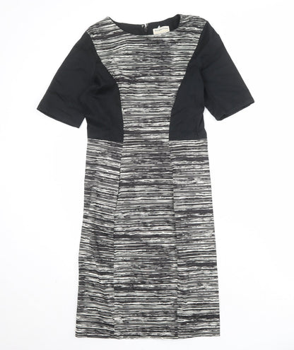 People Tree Womens Black Geometric Cotton A-Line Size 10 Round Neck Zip