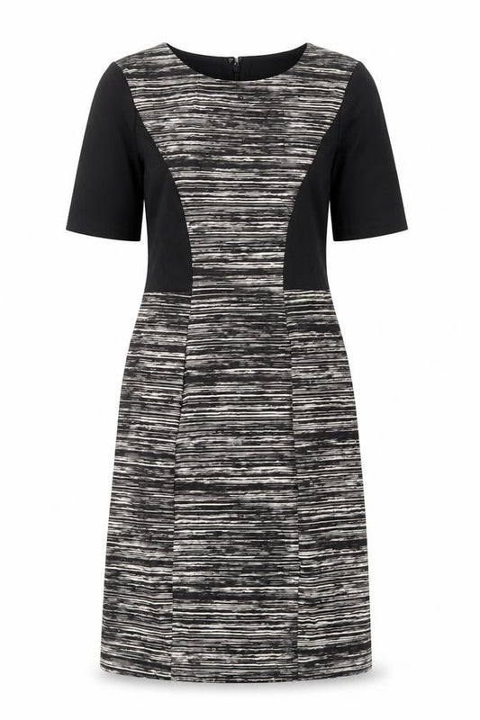 People Tree Womens Black Geometric Cotton A-Line Size 10 Round Neck Zip