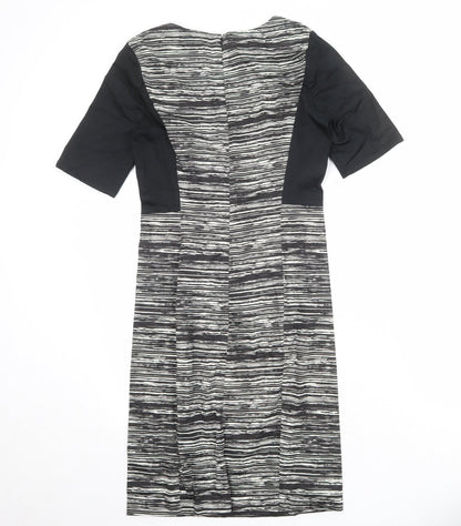 People Tree Womens Black Geometric Cotton A-Line Size 10 Round Neck Zip