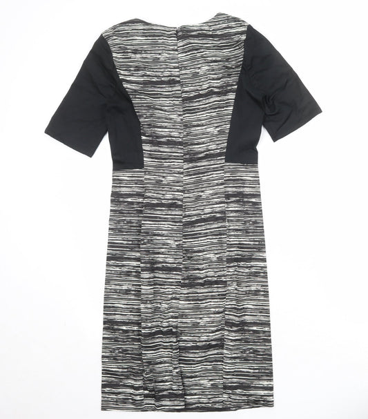 People Tree Womens Black Geometric Cotton A-Line Size 10 Round Neck Zip