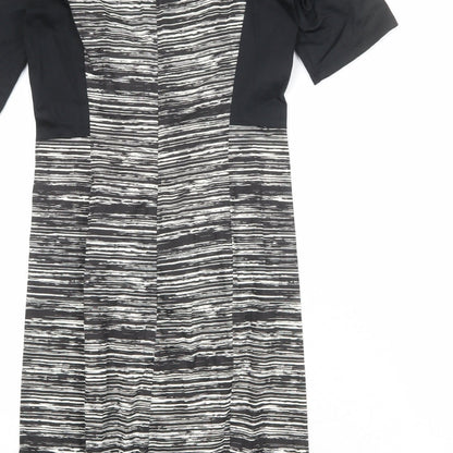 People Tree Womens Black Geometric Cotton A-Line Size 10 Round Neck Zip