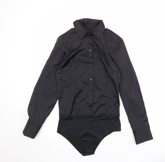 Zara Womens Black Polyester Bodysuit One-Piece Size XS Snap