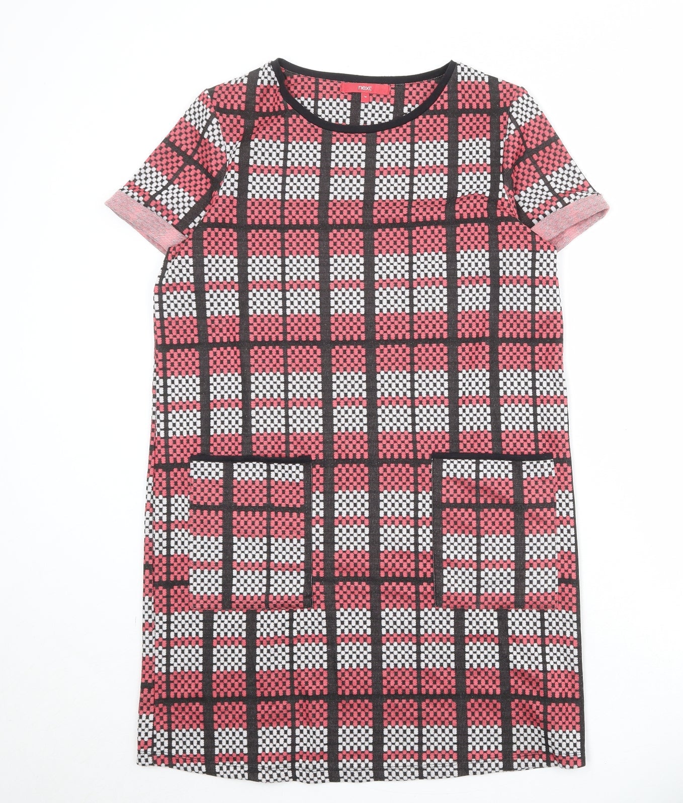 NEXT Womens Pink Plaid Polyester A-Line Size 14 Round Neck Pullover