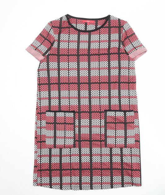 NEXT Womens Pink Plaid Polyester A-Line Size 14 Round Neck Pullover