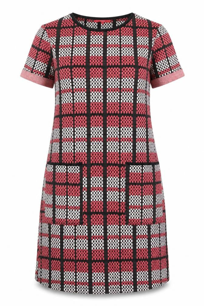 NEXT Womens Pink Plaid Polyester A-Line Size 14 Round Neck Pullover