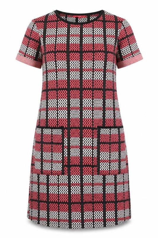 NEXT Womens Pink Plaid Polyester A-Line Size 14 Round Neck Pullover