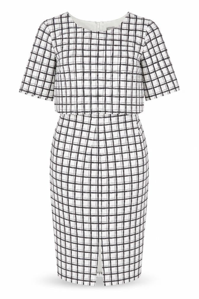 ASOS Womens White Check Polyester Shift Size 12 Round Neck Zip